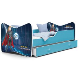Dětská postel KEVIN 70x140 cm v modré barvě se šuplíkem BŮH BLESKŮ