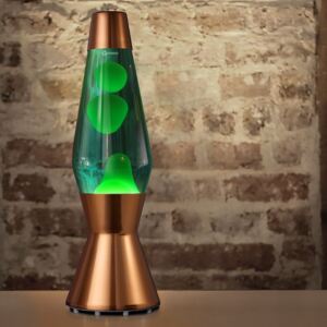 Mathmos Astro měděná, originální lávová lampa, měděná s modrou tekutinou a zelenou lávou, výška 43cm