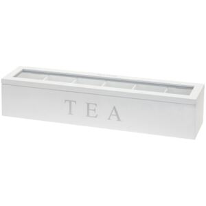 Dřevěný obdélníkový box na čaj TEA, 6 přihrádek