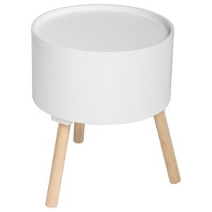 Odkládací stolek, dřevěný stůl, konferenční stolek, kávová stolička, balkonový stolek, OSHI, 2v1, kulatý stůl, 38 x 38 x 45 cm, barva bílá