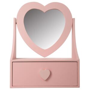 Zrcadlo, skříňka, dřevěná kazeta se zrcadlem, srdce, barva růžová