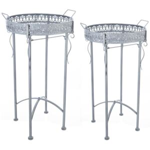 Konferenční stolek, stůl, kovový stolek, odkládací stolek, příležitostný stolek, balkonový stolek, DENTEL, 2 ks, sada - Ø 40 cm i Ø 35 cm