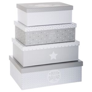 Krabička, krabice, kontejner pro uchovávání, box, dekorativní krabice, box s rukojetí PETIT BAZAR - 4 ks, šedá barva