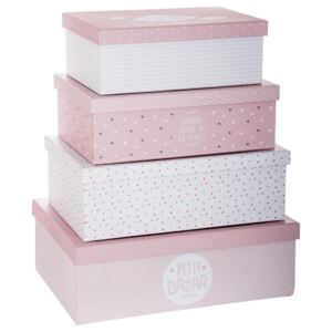 Krabička, krabice, kontejner pro uchovávání, box, dekorativní krabice, box s rukojetí PETIT BAZAR - 4 ks, růžová barva