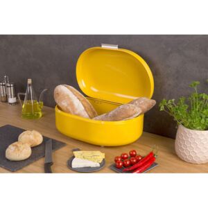 Box na pečivo RETRO, kovový chlebník, kontejner na chleba, chlebovka - barva žlutá, 40 x 25 x 17 cm