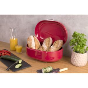 Box na pečivo RETRO, kovový chlebník, kontejner na chleba, chlebovka - barva červená, 40 x 25 x 17 cm