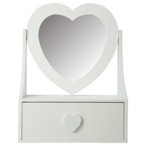 Zrcadlo, skříňka, dřevěná kazeta se zrcadlem, srdce, barva bílá