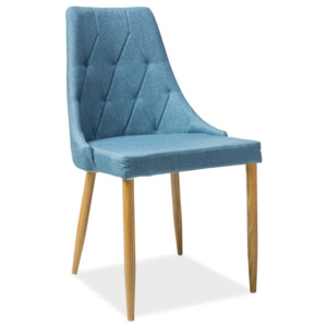 Jídelní čalouněná židle v modré barvě na kovové konstrukci v dekoru dub typ II KN398