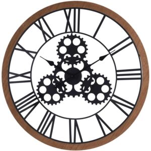 Černé nástěnné hodiny s kovu a dřeva, velké nástěnné hodiny ve tvaru kola, inspirovaný průmyslovou estetikou