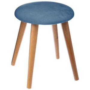 Stolička se sedadlem potaženým sametovou látku v modré barvě, ozdoba do obývacího pokoje nebo ložnice