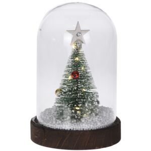 Dekorace pod skleněnou kopulí, vánoční stromek se světlem LED, svítící ozdoba, (cm)\11x17