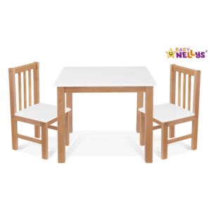 Baby Nellys BABY NELLYS Dětský nábytek - 3 ks, stůl s židličkami - přírodní, bílá, A/01