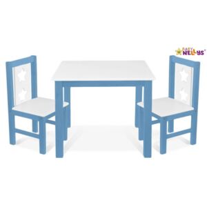 Baby Nellys BABY NELLYS Dětský nábytek - 3 ks, stůl s židličkami - modrá, bílá, C/02