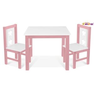 Baby Nellys BABY NELLYS Dětský nábytek - 3 ks, stůl s židličkami - růžová, bílá, C/01
