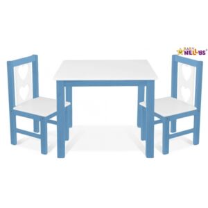 Baby Nellys BABY NELLYS Dětský nábytek - 3 ks, stůl s židličkami - modrá , bílá, B/02