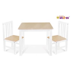 Baby Nellys BABY NELLYS Dětský nábytek - 3 ks, stůl s židličkami - přírodní ll., bílá, A/03