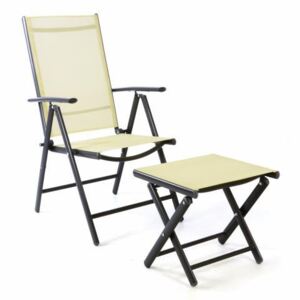 Garthen 40745 Zahradní polohovatelná židle + stolička pod nohy - krémová