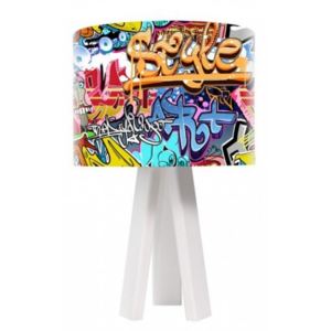 Timberlight Dětská stolní lampa Graffiti + bílý vnitřek + bílé nohy