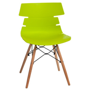 Jídelní plastová židle v zelené barvě na dřevěné podnoži DO049