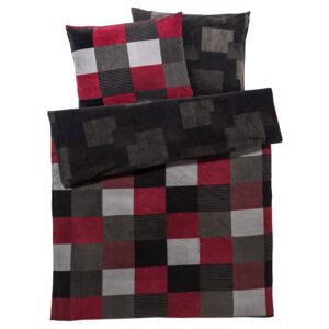 MERADISO® Fleecové ložní prádlo, 200 x 220 cm (káro/červená/šedá)