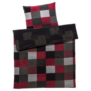 MERADISO® Fleecové ložní prádlo, 140 x 200 cm (káro/červená/šedá)