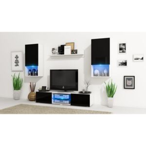 Moderní obývací stěna VERO Bílý mat / Černý lesk