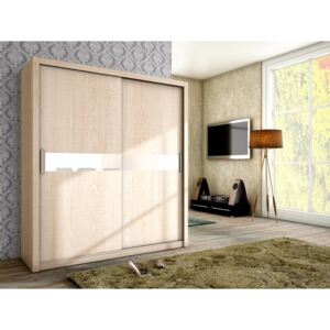 Moderní šatní skříň s posuvnými dveřmi ADEL 180 sonoma + bílé sklo