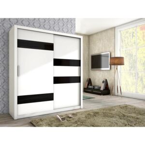 Trendy šatní skříň s posuvnými dveřmi KIKA 180 bílý mat + černé sklo