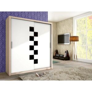 Stylová šatní skříň s posuvnými dveřmi TOLEDO 180 sonoma/bílý mat + černé sklo