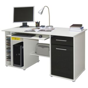 Praktický PC stůl GANNON, bílá/černá