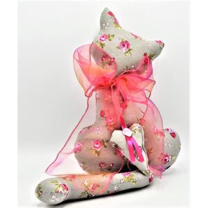Kočka velká dekorativní šedá s růžičkami