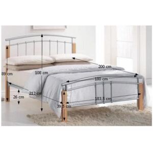 Manželská postel, drevo přírodní/stříbrný kov, 180x200, MIRELA
