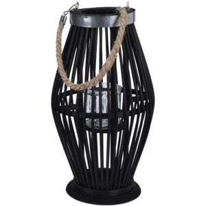 Dekorativní lucerna, bambus, závěsná lucerna, černá, 21x38 cm