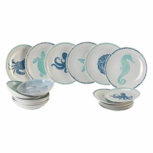 VILLA D’ESTE HOME Servis talířů Cote d'Azur 18 kusů, porcelán, modrá/bílá