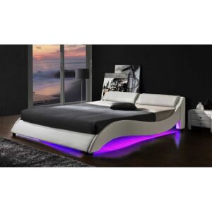 Luxusní postel s RGB LED osvětlením PASCALE, bílá ekokůže, 160x200cm