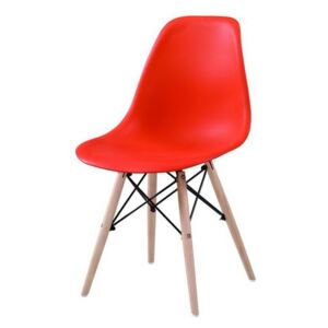 Jídelní židle Modena, plast červený, masiv buk, kov černý
