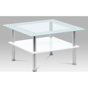 Konferenční stolek AF-2049 WT sklo, bílý lesk, leštěný nerez