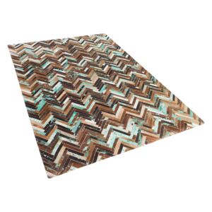 Patchwork koberec z hovězí kůže v hnědo-modrých odstínech 140x200 cm - AMASYA