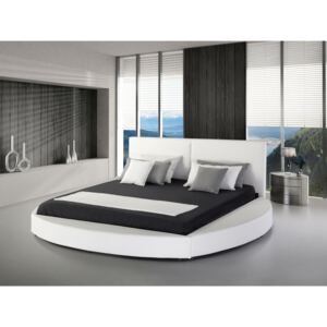 Luxusní bílá kruhová postel z pravé kůže 180x200 cm - LAVAL