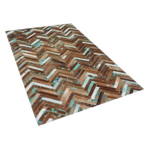 Patchwork koberec z hovězí kůže v hnědo-modrých odstínech 80x150 cm - AMASYA