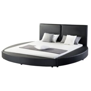 Luxusní černá kruhová postel z pravé kůže 180x200 cm - LAVAL
