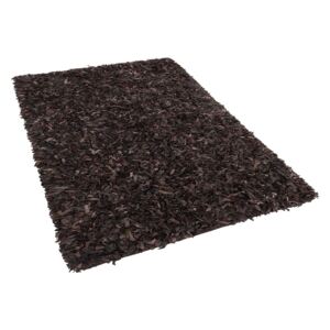 Hnědý shaggy kožený koberec 80x150 cm - MUT