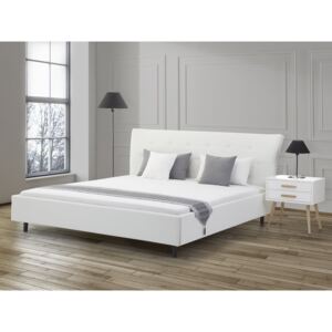 Bílá kožená postel Chesterfield 160x200 cm - SAVERNE