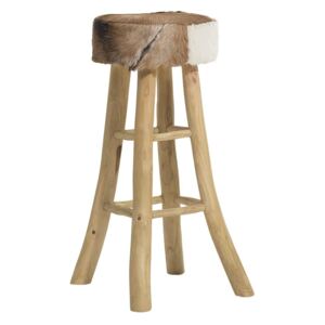 Stylová barová židle z týkového dřeva a jehněčí kůže - WALTON