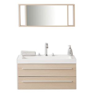 Béžový nástěnný nábytek do koupelny se zásuvkou a zrcadlem - BARCELONA