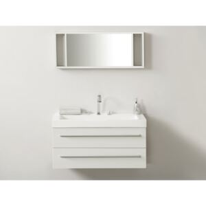 Bílý nástěnný nábytek do koupelny se zásuvkou a zrcadlem - BARCELONA