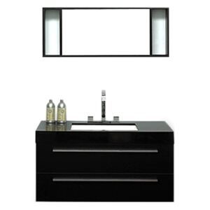 Černý nástěnný nábytek do koupelny se zásuvkou a zrcadlem - BARCELONA
