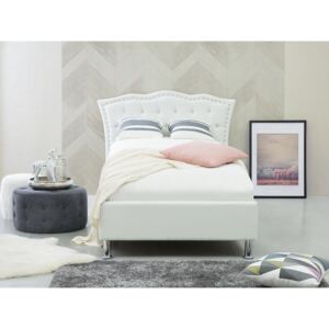 Bílá kožená postel s úložištěm 90x200 cm - METZ