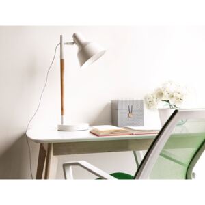 Bílá stolní lampa na čtení z dřeva a kovu ALDAN