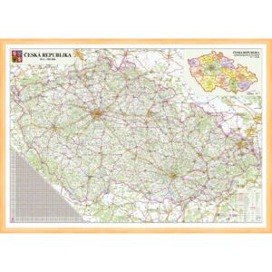 Silniční nástěnná mapa ČR PF300 158 x 110 cm - dřevěný rám - světlý